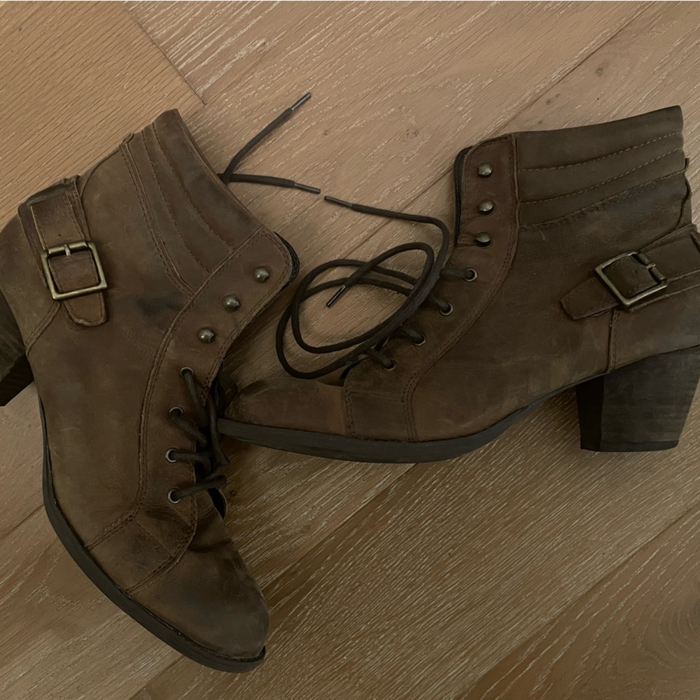 Sacha Brown Nubuck Lace-Up Booties